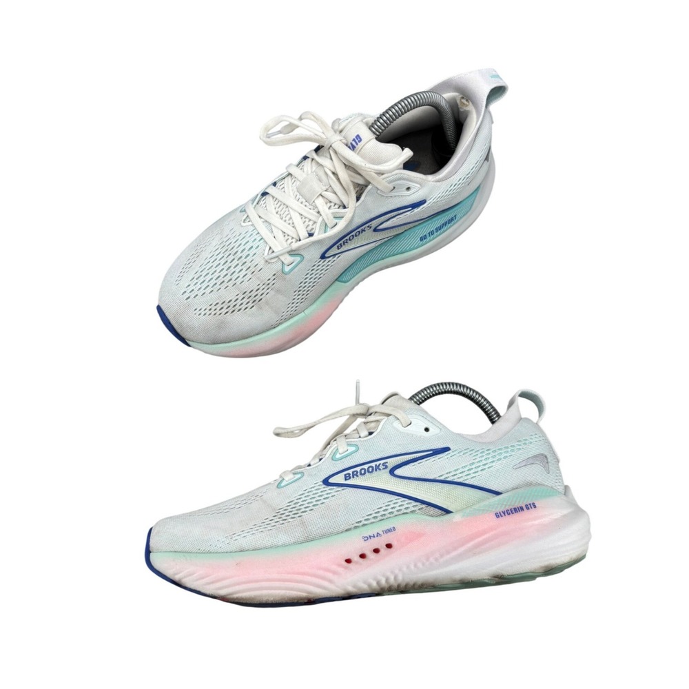 Brooks Glycerin GTS 22 Womens Running Shoes White Blue Pink Mint Size 9